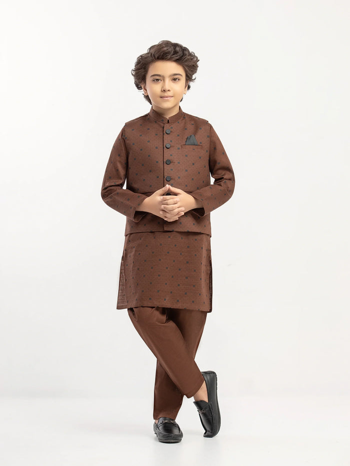 Brown Khaddar Waistcoat Suit
