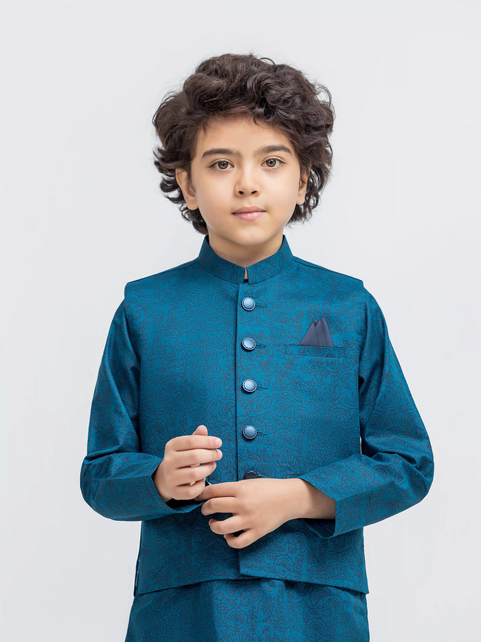 Blue Khaddar Waistcoat Suit