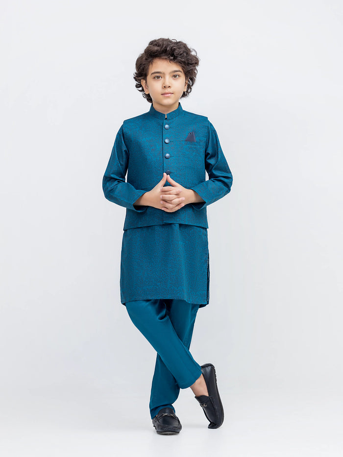 Blue Khaddar Waistcoat Suit