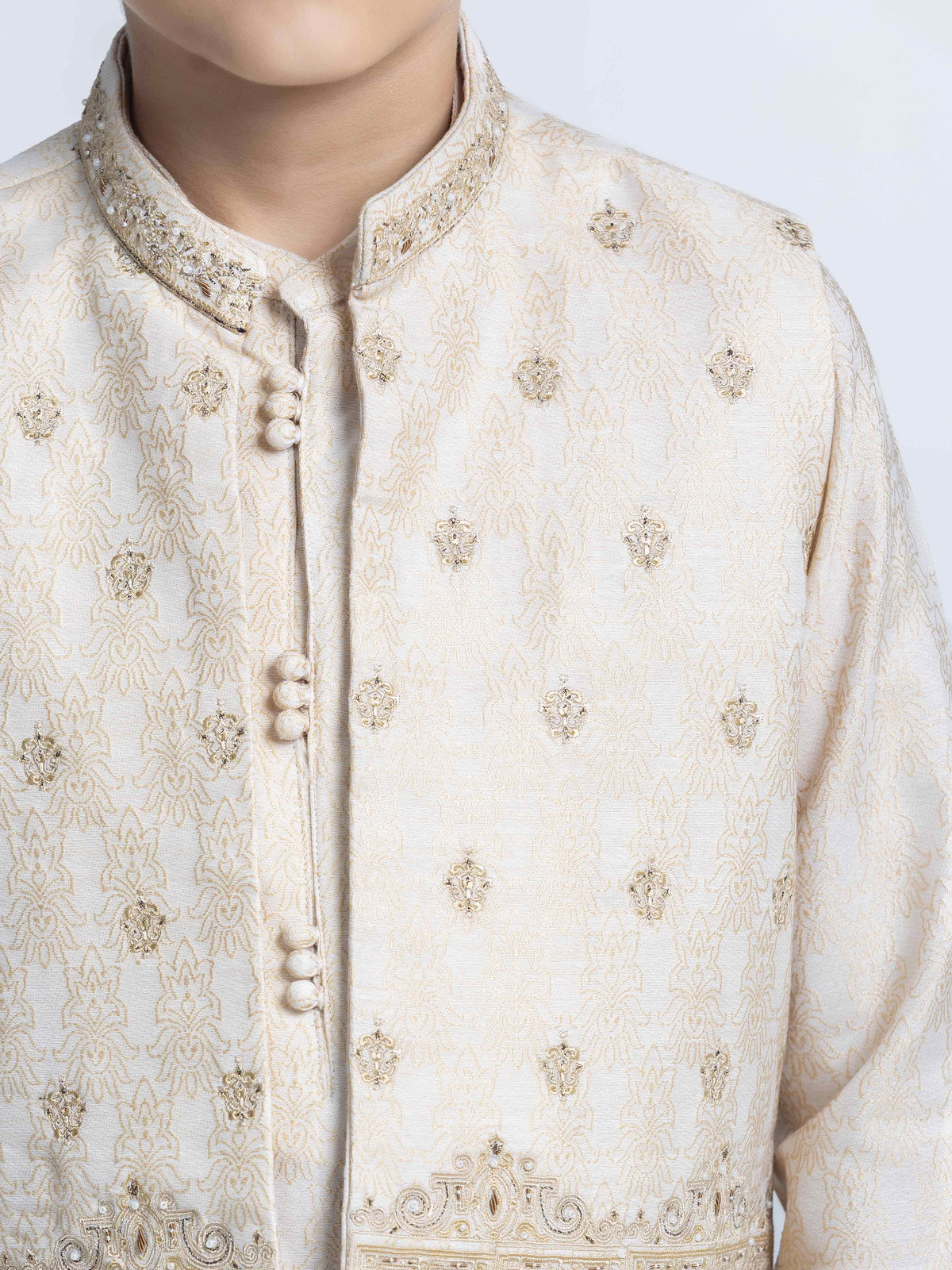 Embroidered Jamawar Waistcoat Suit - Ecbtwcs6-103