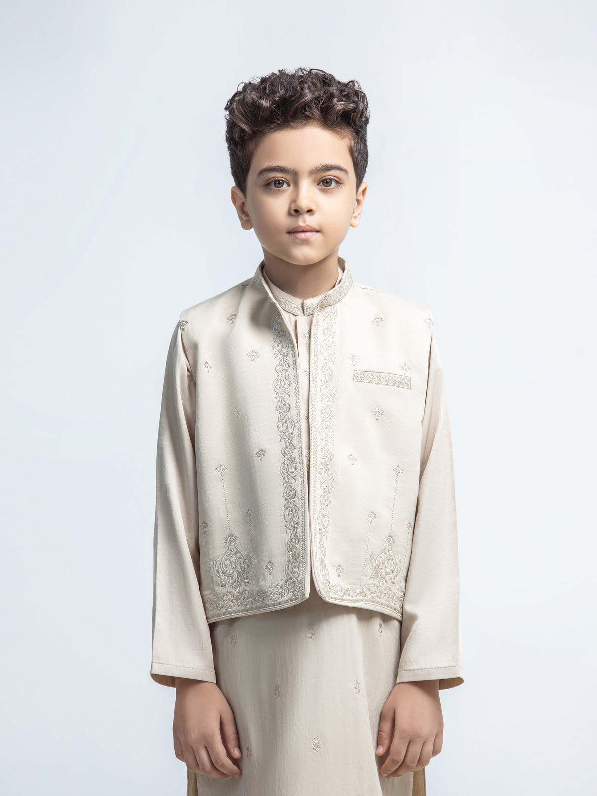 Embroidered Satin Waistcoat Suit - Ecbtwcs6-115