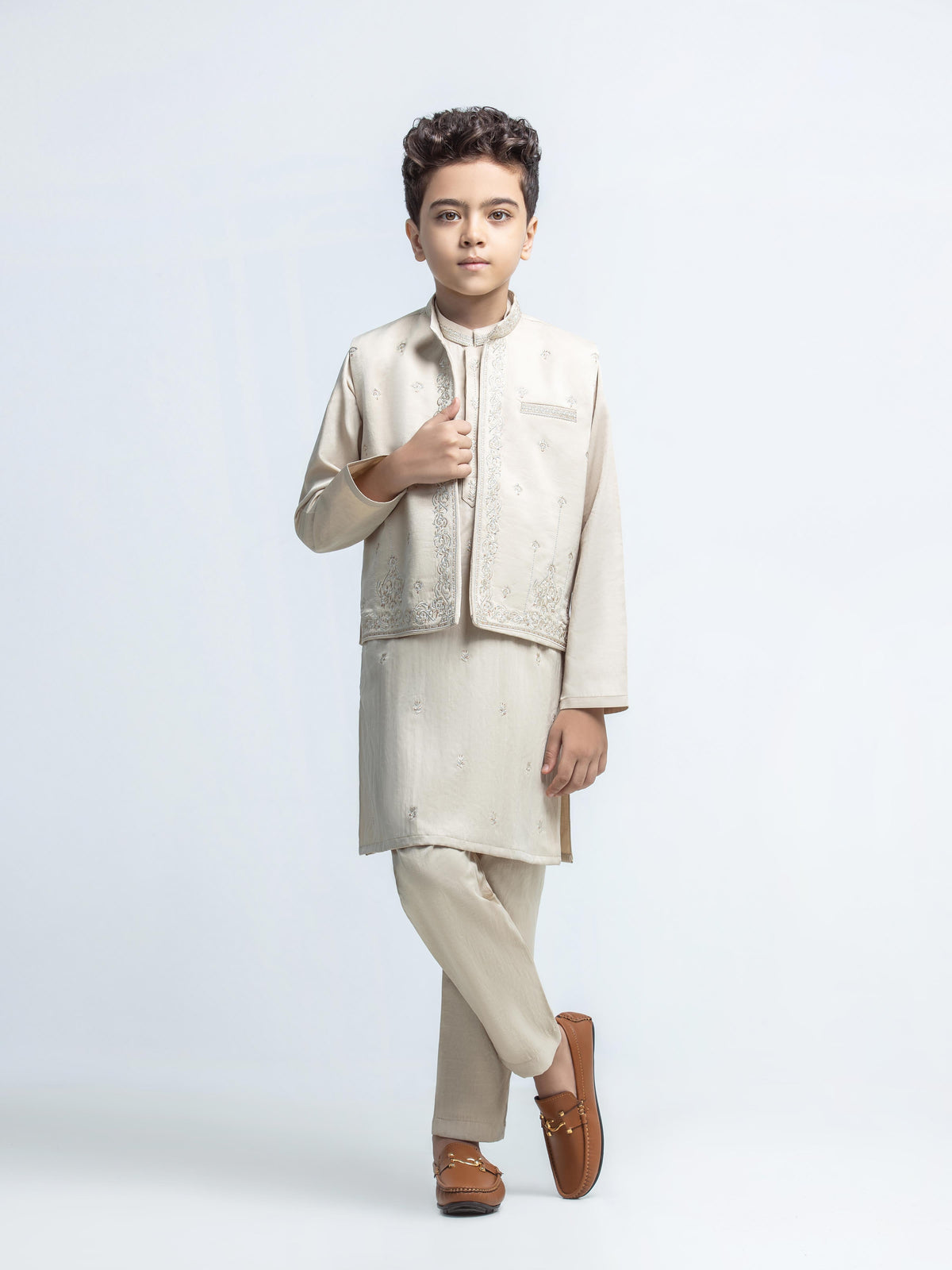 Embroidered Satin Waistcoat Suit - Ecbtwcs6-115
