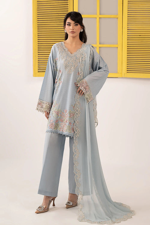 3 Piece Embroidered Dobby Lawn Suit DW-EF26-104-Blue