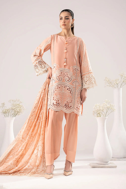 3 Piece Embroidered Dobby Lawn Suit DW-EF26-02-Peach