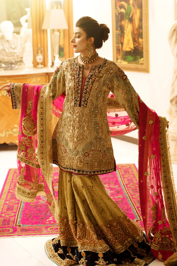 Embellished Jamawar Gharara Frock Pakistani Wedding Dresses