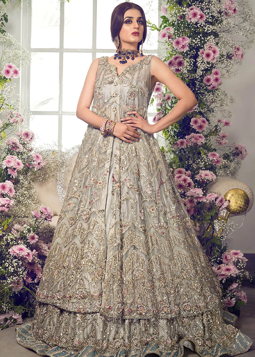 Pakistani Bridal Walima Dress in Gown lehenga and Dupatta Style