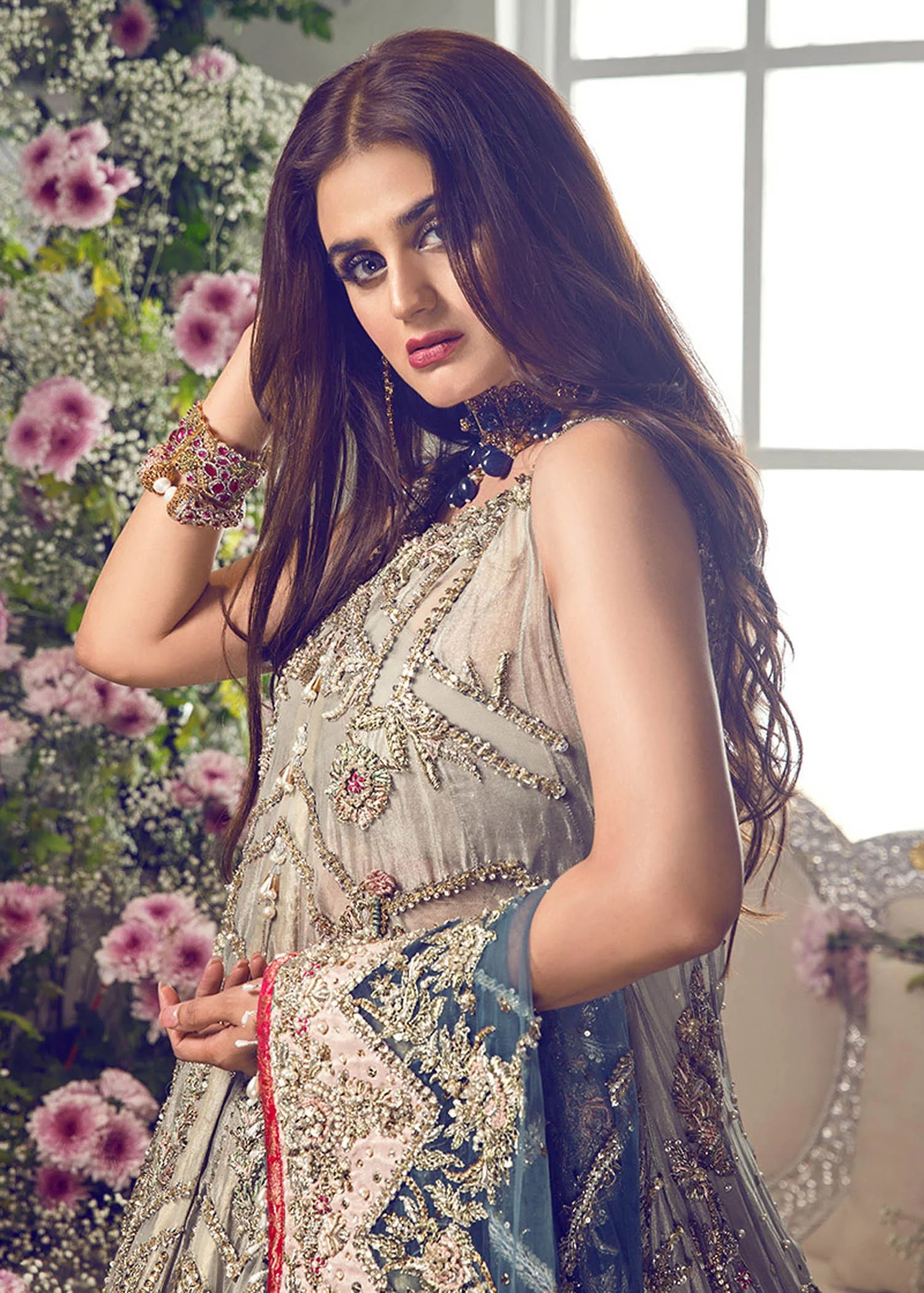 Pakistani Bridal Walima Dress in Gown lehenga and Dupatta Style