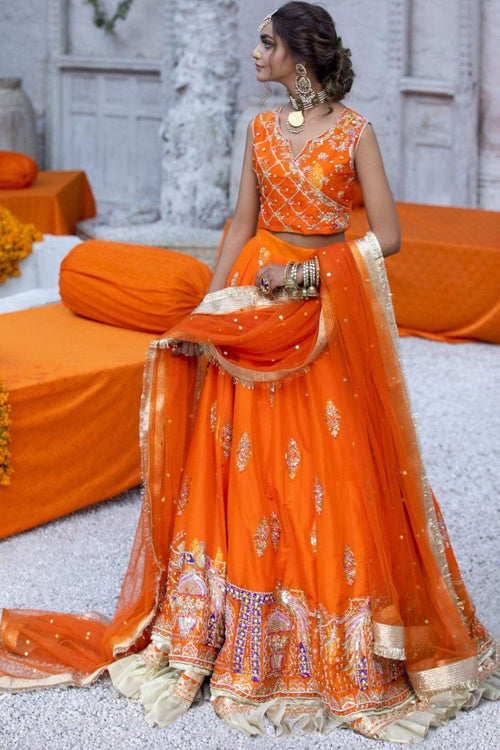 white christmas dresses Multi-Color Mehndi Dress in Traditional Pishwas Style Online – Nameera by  Farooq main image 1