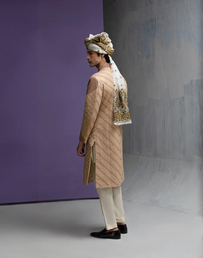 Eman - Gold & Maroon Sherwani Set - Saliqaa'2025