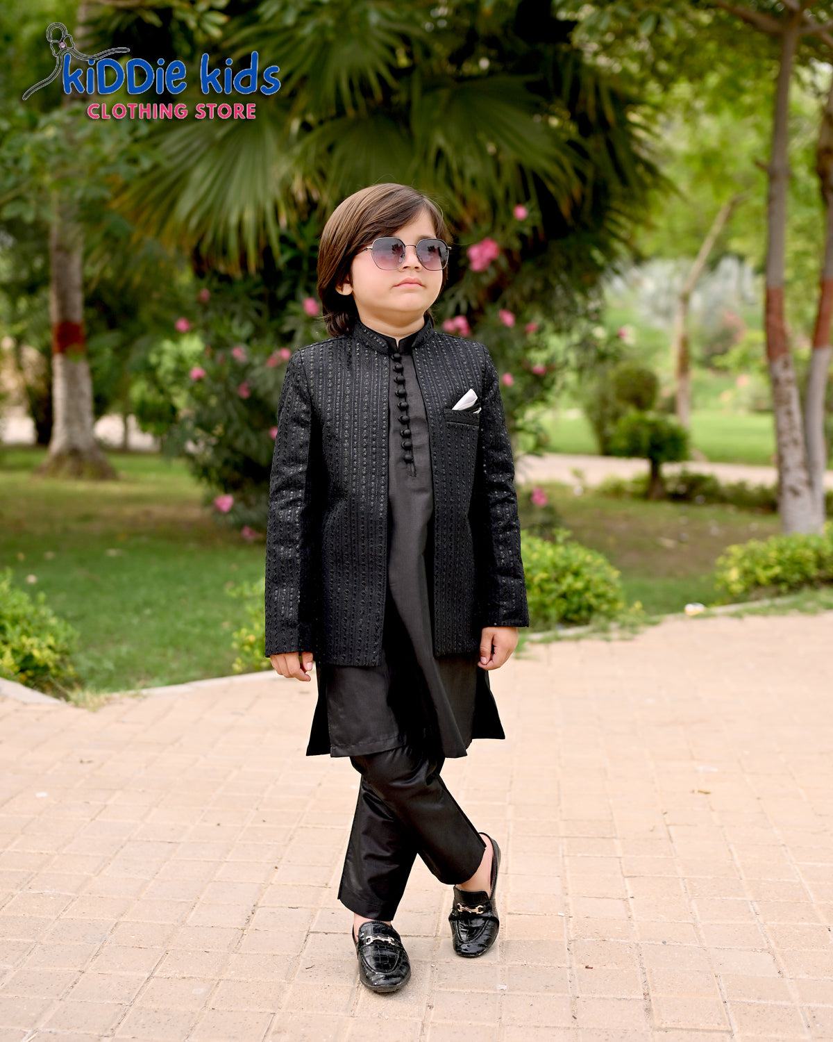 Black Sequence Embroidered Open Prince Coat (6yrs Only)