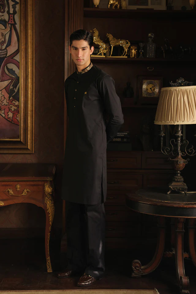 BLACK STRETCHABLE COTTON KURTA PAJAMA