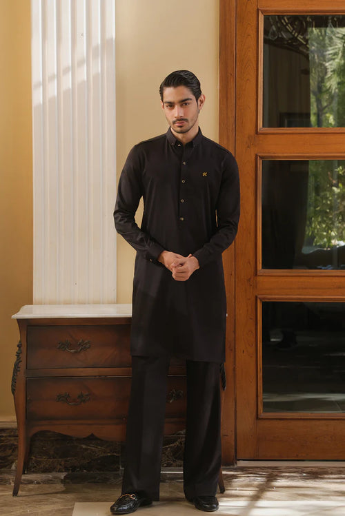 BLACK COTTON SATIN KURTA PAJAMA