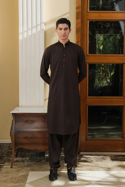 DARK BROWN WASH N WEAR SHALWAR KAMEEZ
