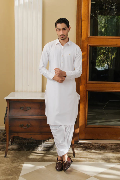 WHITE TWILL EGYPTIAN COTTON SHALWAR KAMEEZ