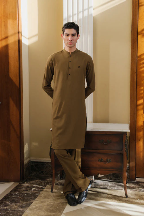 MUSTARD CHAMBRAY WASH N WEAR KURTA PAJAMA