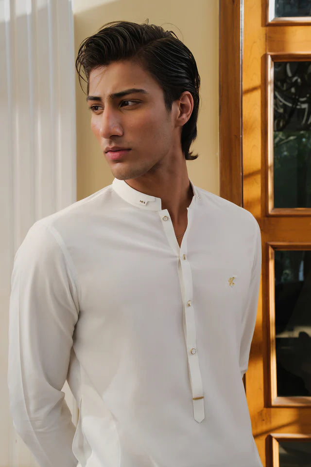 WHITE SELF TEXTURE WASH N WEAR SHALWAR KAMEEZ