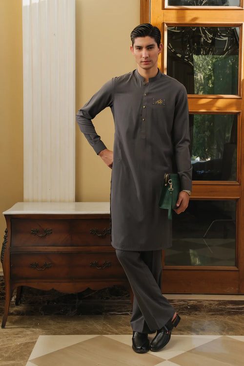GREY CHAMBRAY WASH N WEAR KURTA PAJAMA