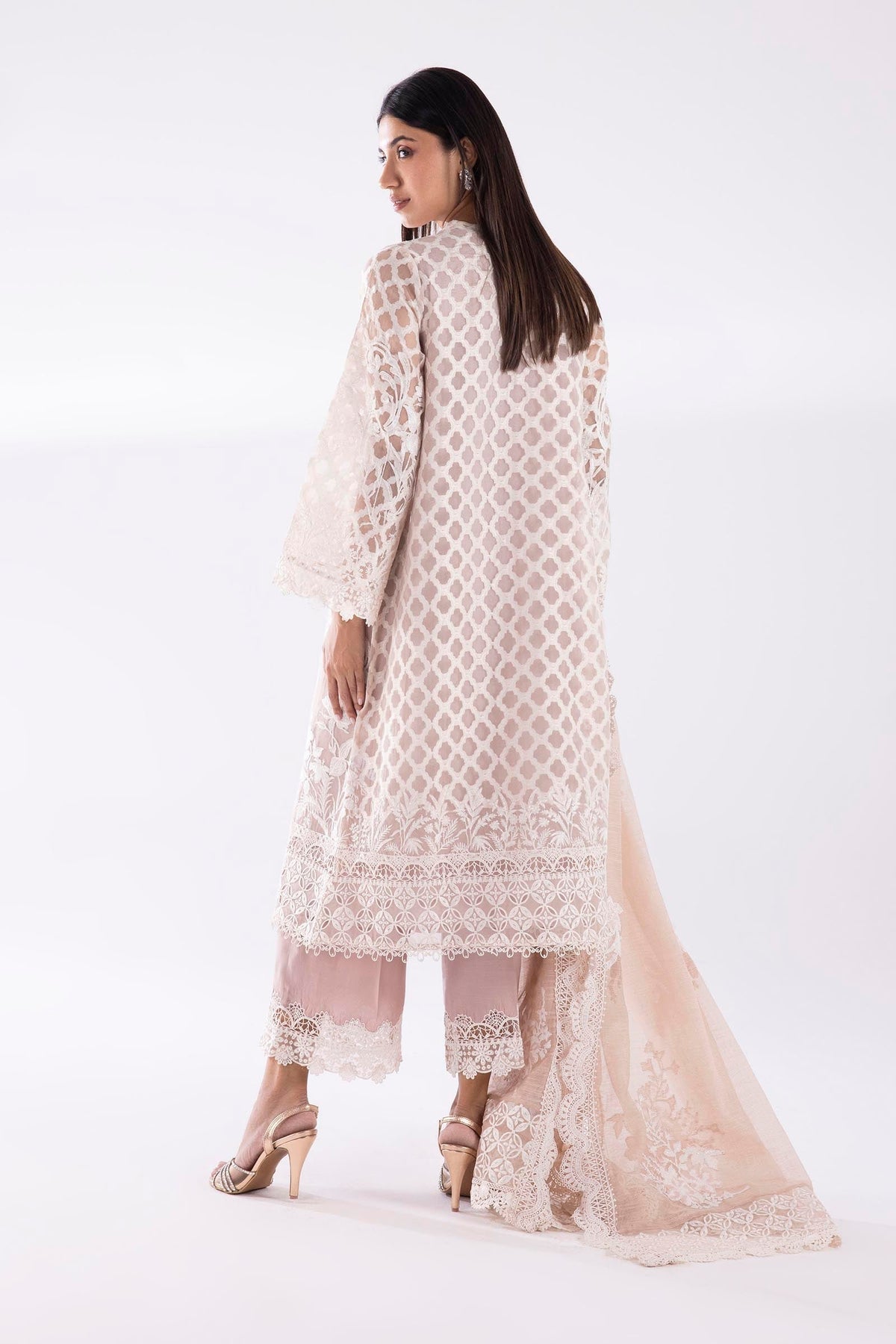 Dusty Pink Embroidered Organza Jacquard Suit