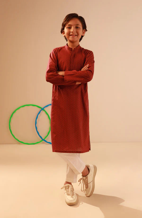 Junior Maroon Digital kurta