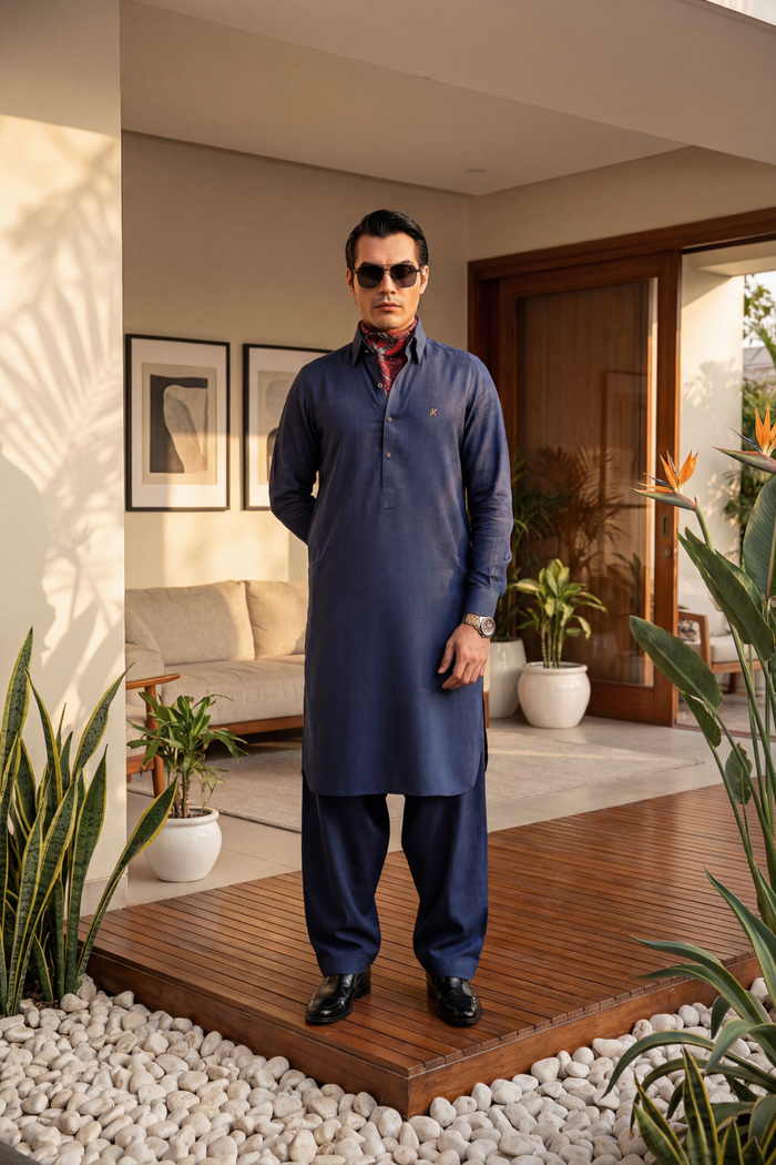 Space Blue Linen Shalwar Kameez