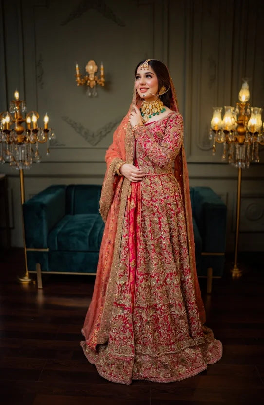 Best Nikah Dress - Red Front Open Gown Inner Ivory Lehenga Maxi - Wedding  Shop - Wedding Guest Dresses 2024 - Pakistani Bridal Gowns
