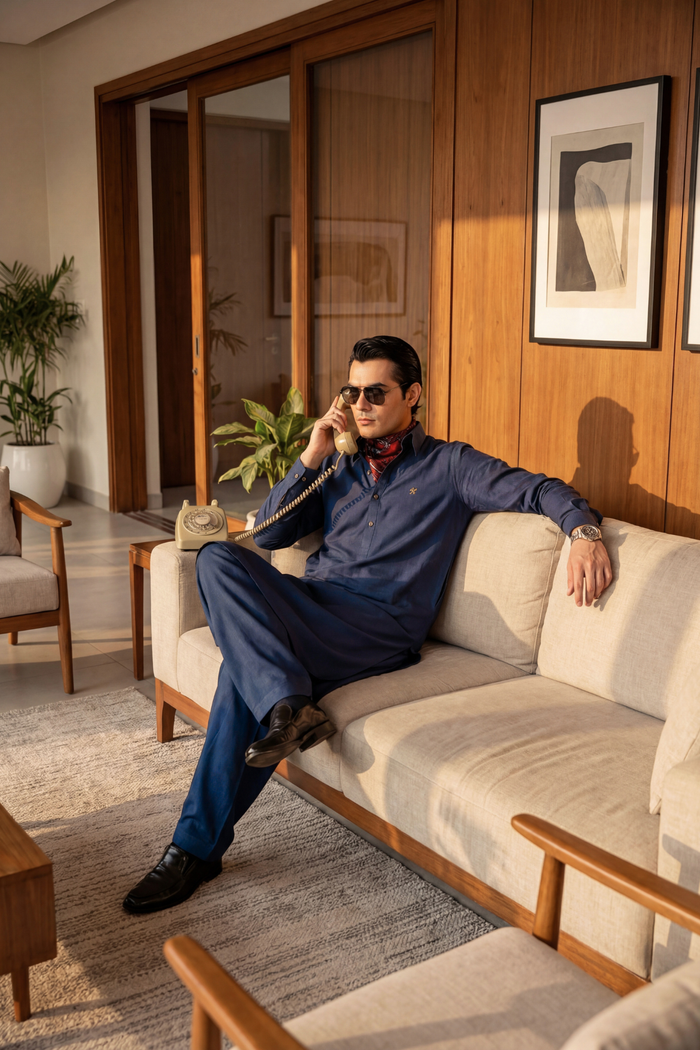 Space Blue Linen Shalwar Kameez