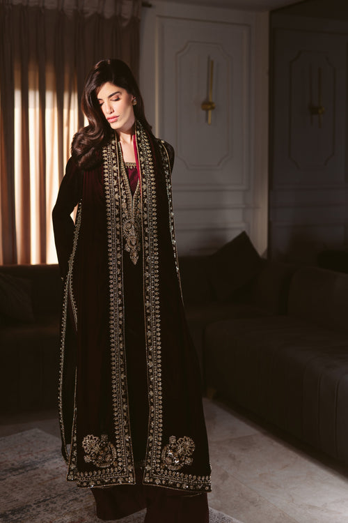 MAROON LUXURY VELVET COUTURE (NPA3-25459)