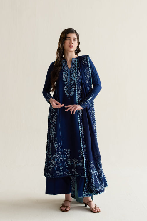 DEEP NAVY BLUE LUXURY EMBROIDERED 3PCS SET (NPA3-26407) - RAMADAN 2026 READY TO WEAR