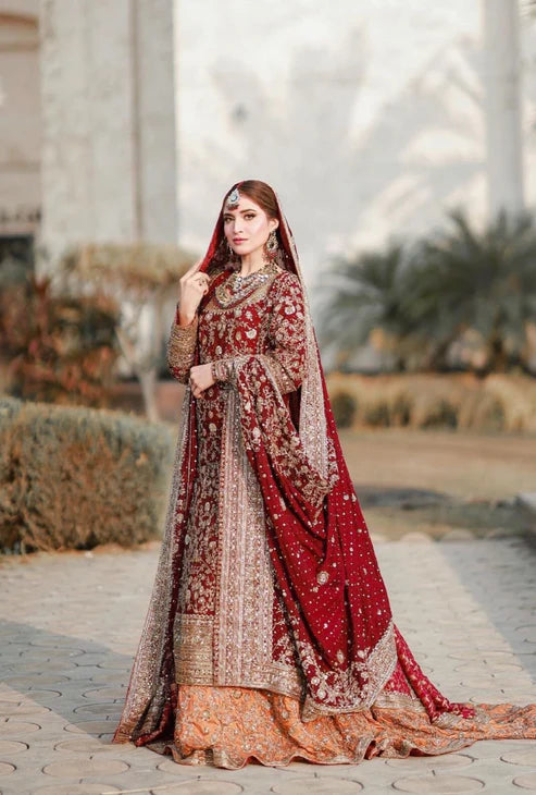 Red Pakistani Wedding Dress in Bridal Gharara Style