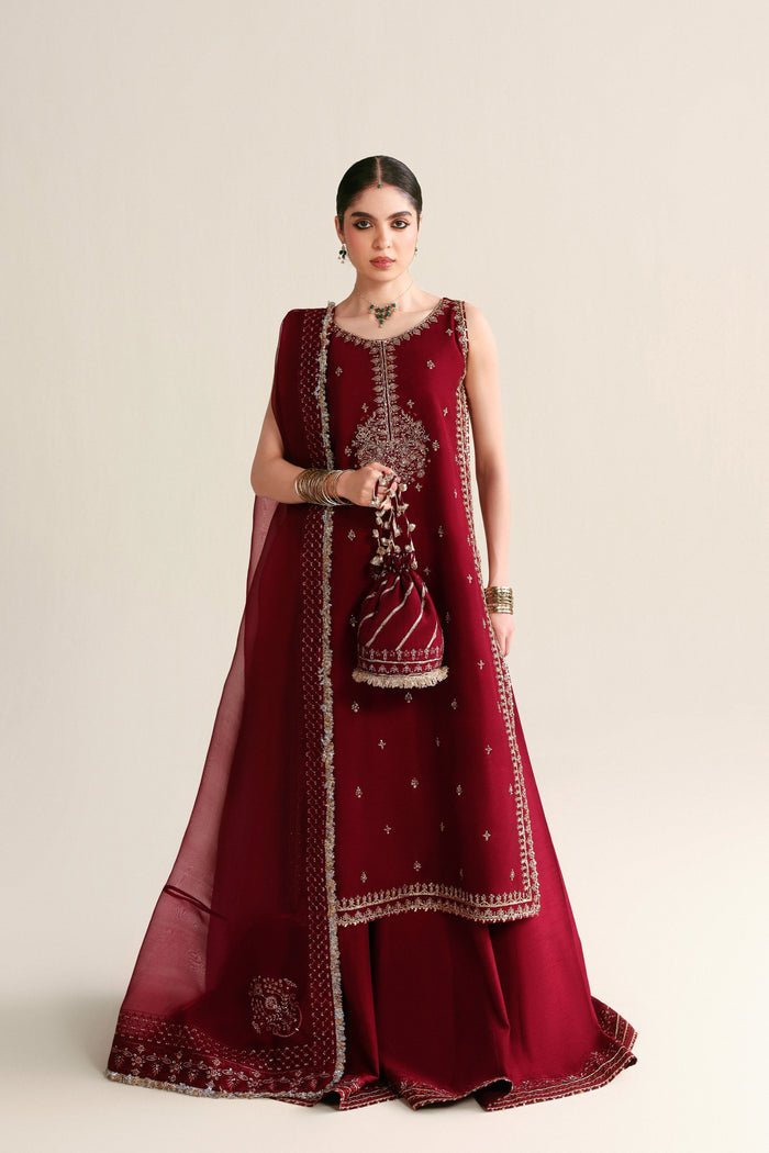 Maroon Embellished Raw Silk 3-Piece (Wedding Edit 2026)