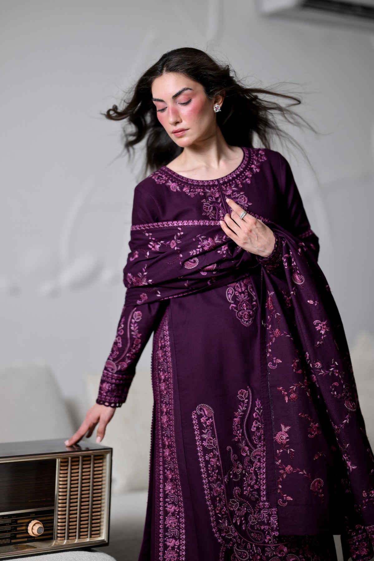 Dalia Deep Plum Karandi 3-Piece Suit