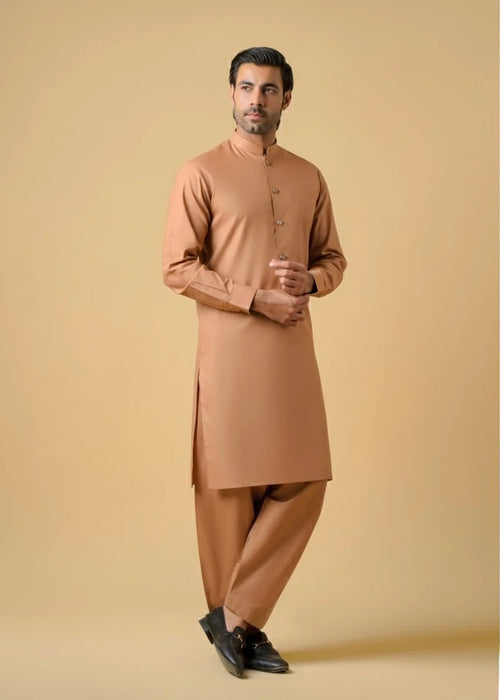Brown Cotton Plain Shalwar Kameez