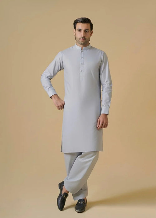 Light Grey Cotton Plain Shalwar Kameez