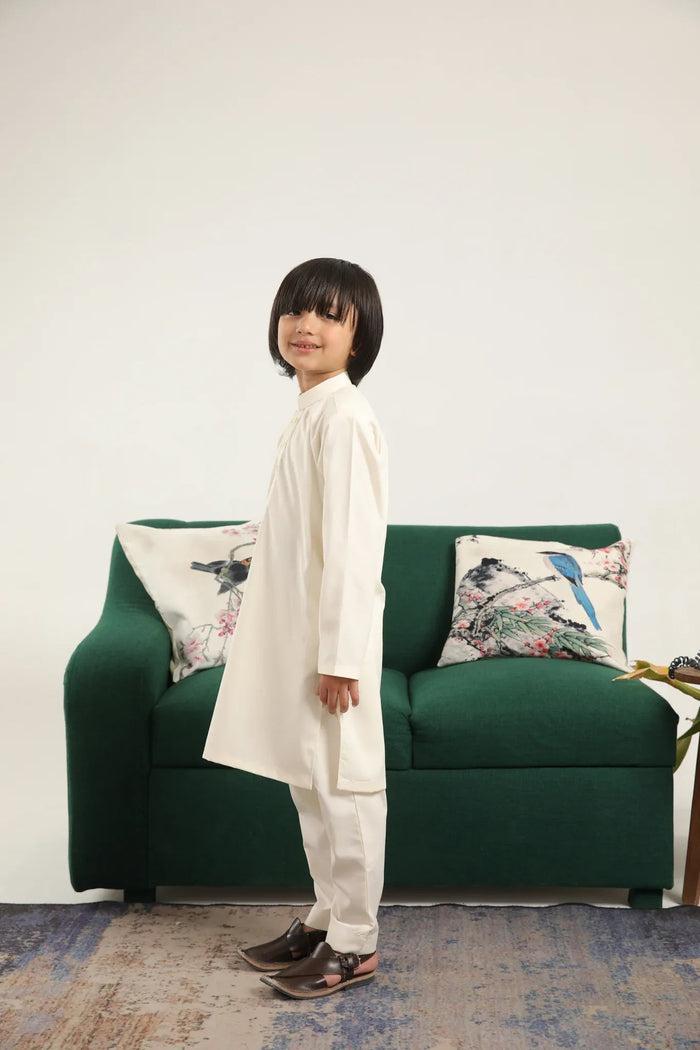 Bosky White Blended Kurta Trouser - Kids