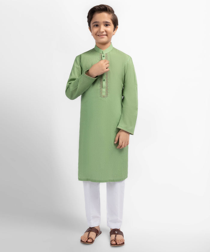 Green Cotton Semi-Formal Kurta