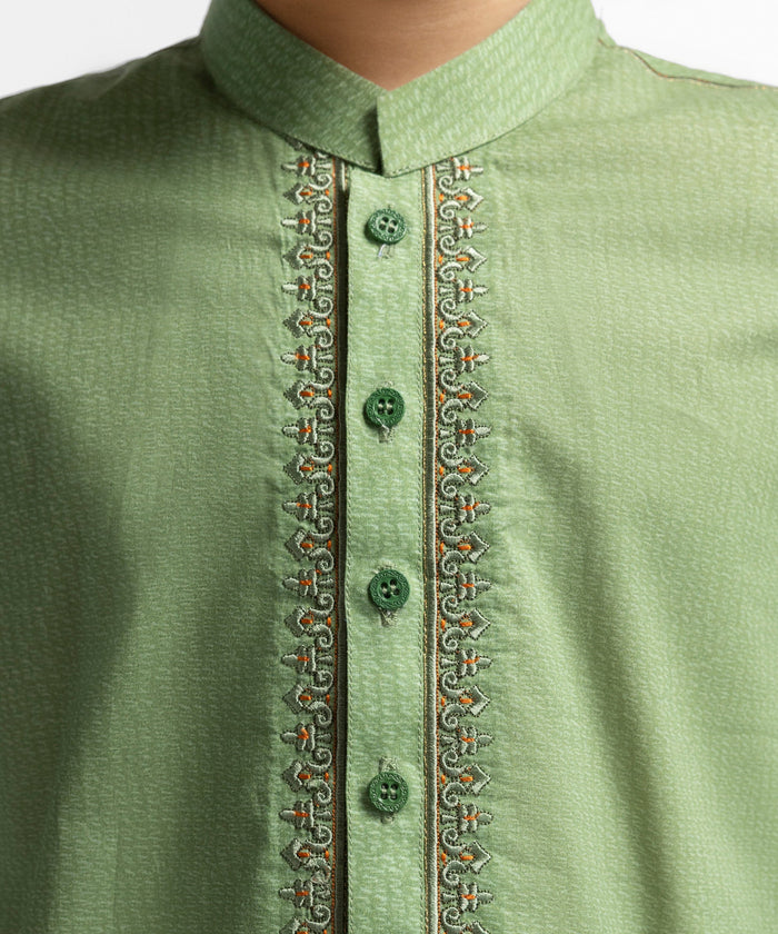 Green Cotton Semi-Formal Kurta