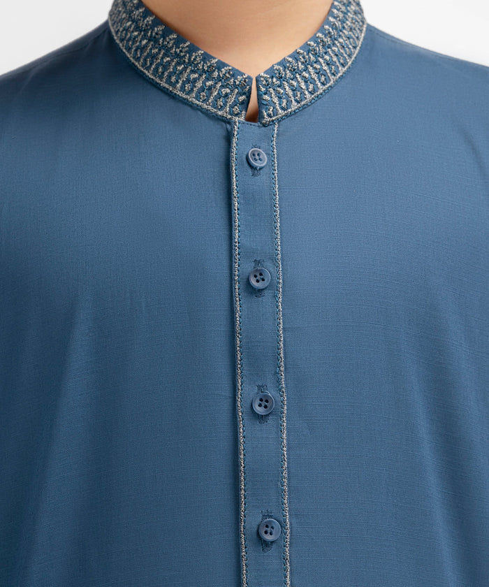 Pigeon Blue Cotton Semi-Formal Kurta