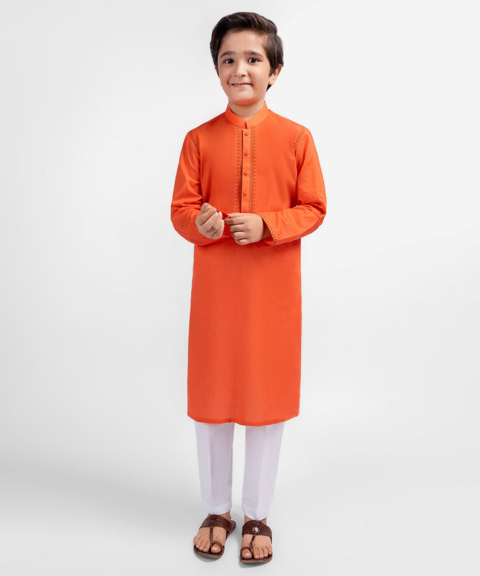 Orange Semi-Formal Cotton Kurta