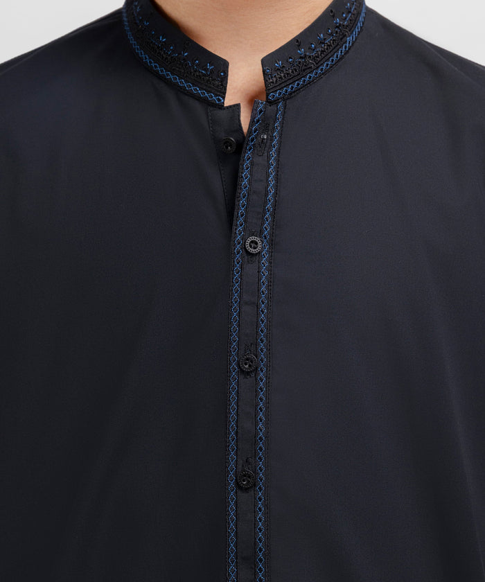 Black Cotton Semi-Formal Kurta