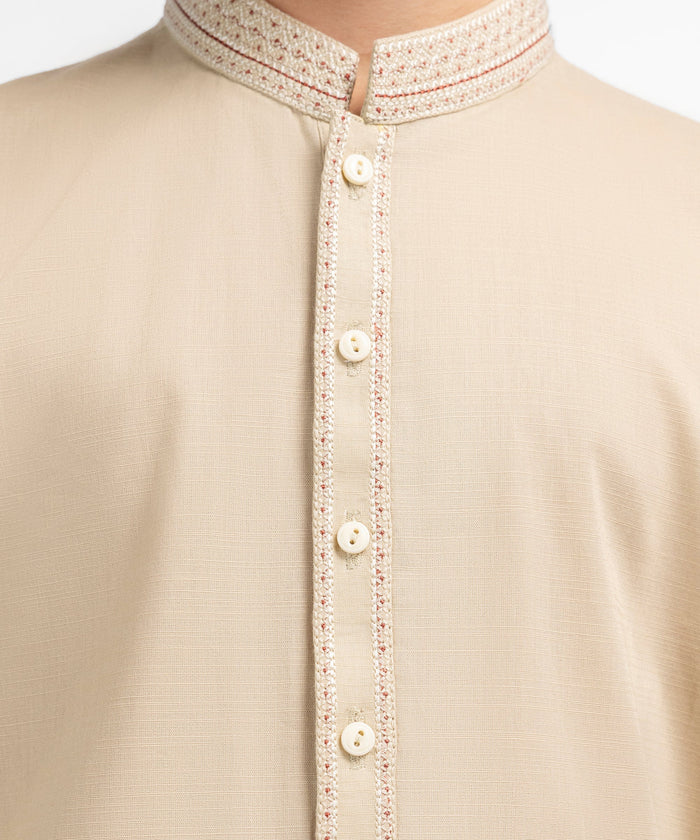 Beige Semi-Formal Cotton Kurta