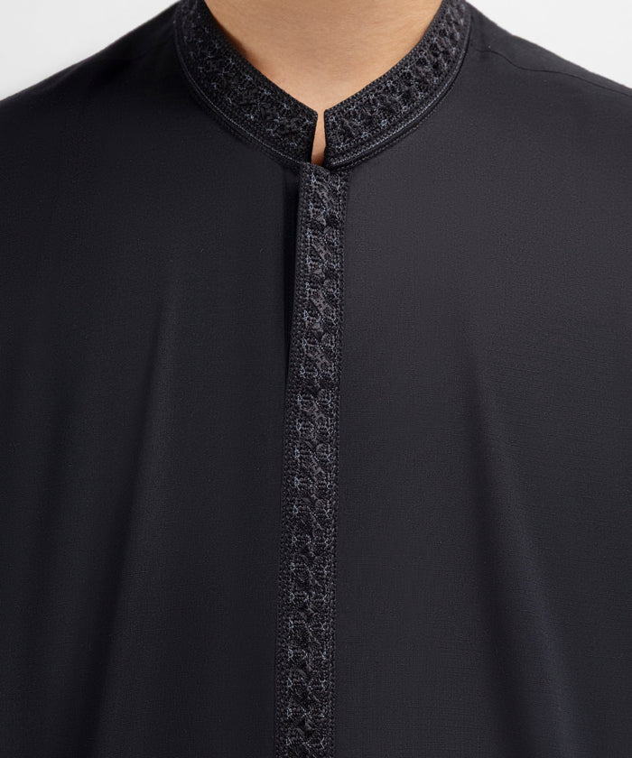 Black Cotton Semi-Formal Kurta