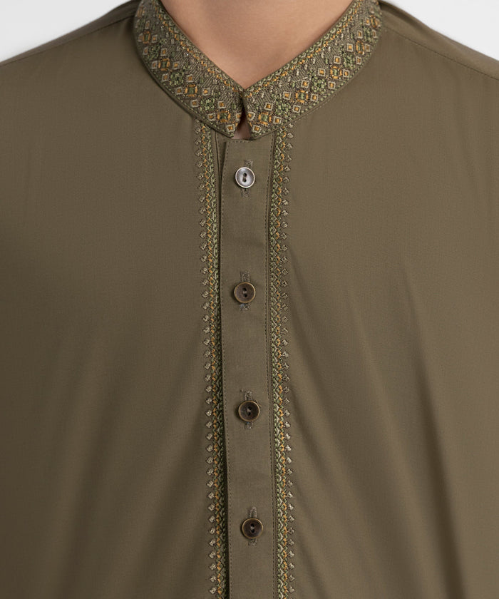 Olive Semi-Formal Kameez Shalwar