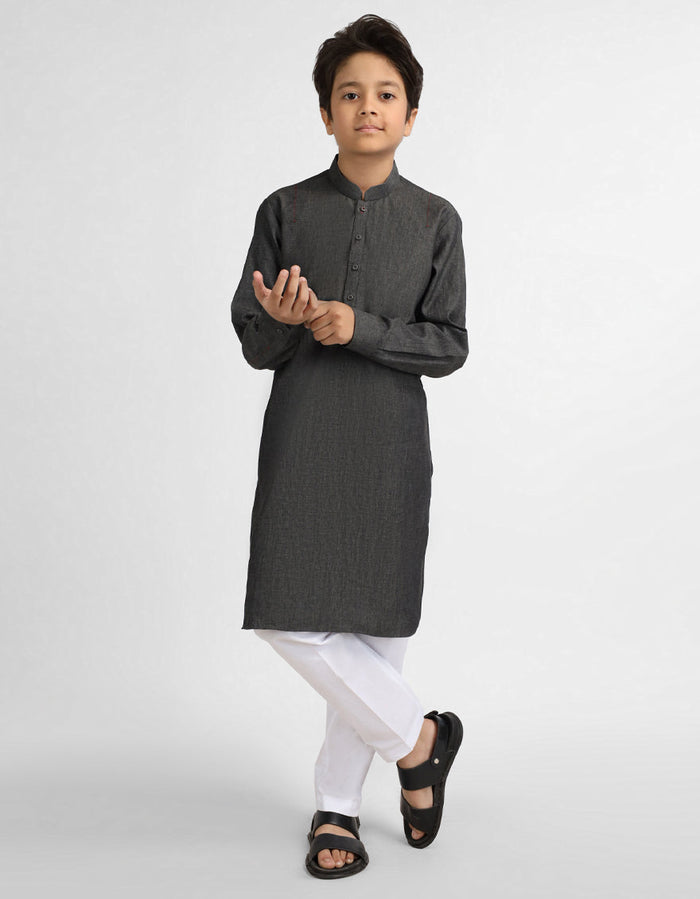 Dark Grey Cotton Casual Short Kurta