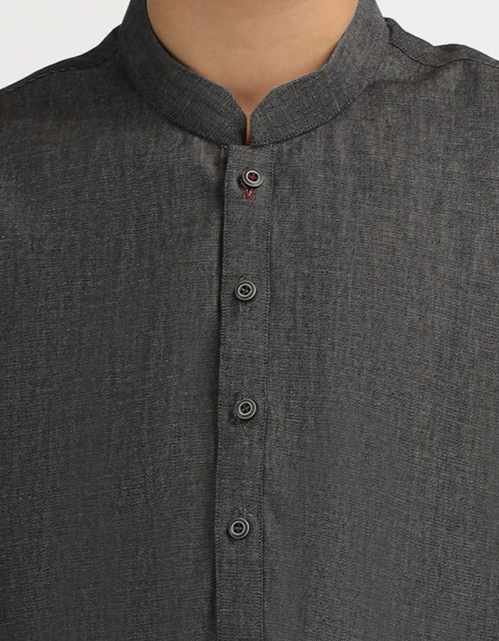 Dark Grey Cotton Casual Short Kurta