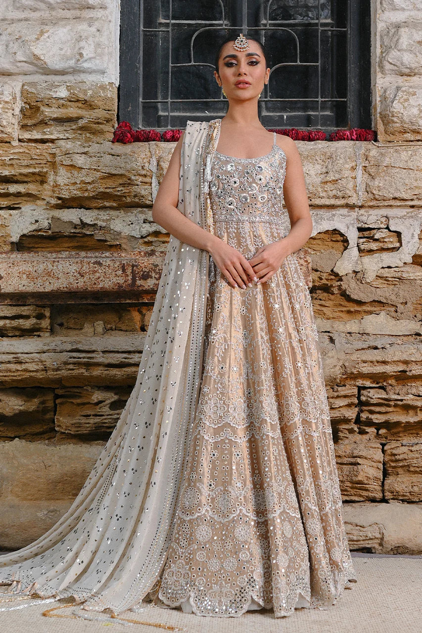 Pakistani Bridal Dress in Gown Dupatta Lehenga Style