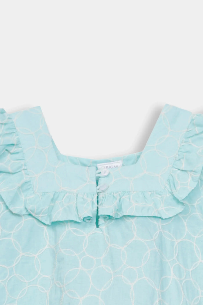 Ice Blue Embroidered Top & Shorts Co-ord Set