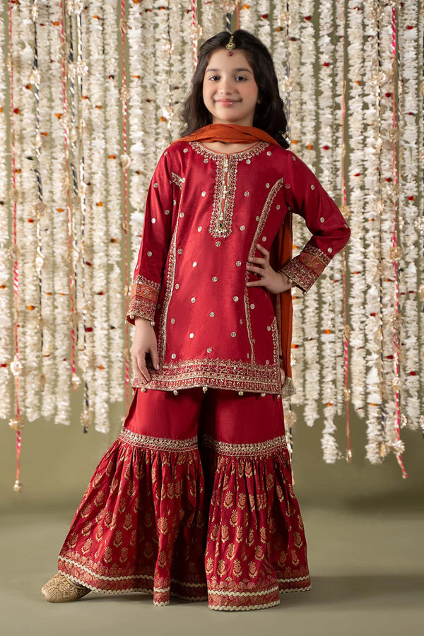 3 Piece Embroidered Raw Silk Suit