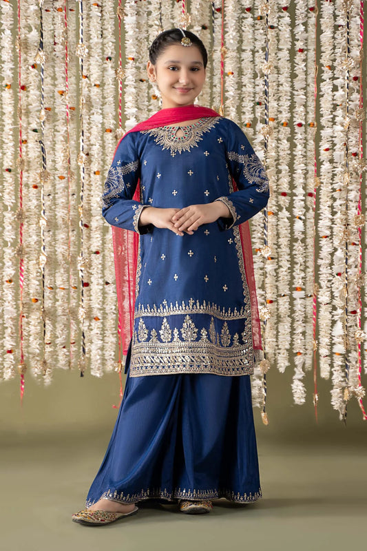 3 Piece Embroidered Raw Silk Suit | MKS-EF25-27