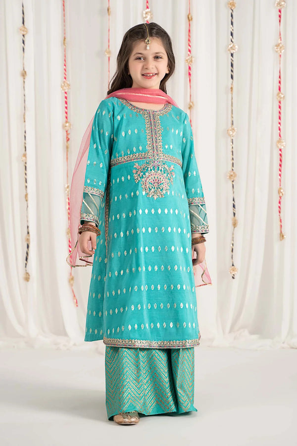 3 Piece Embroidered Raw Silk Suit | MKS-EF25-30