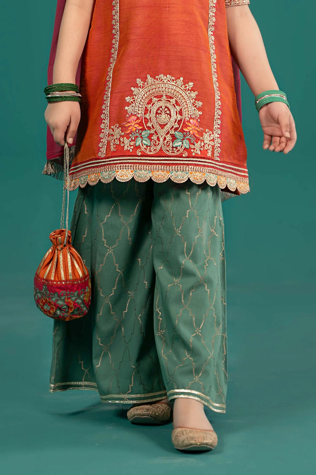 3 Piece Embroidered Raw Silk Suit